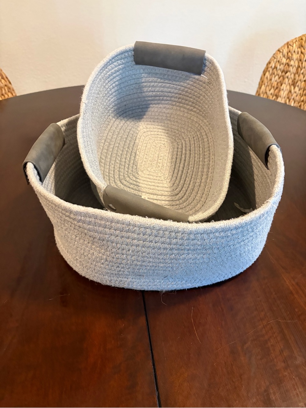 Set of 2 Target Grey Rope Storage Baskets with Dark Grey Handles